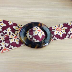 Y2K Boho Floral Belt Womens M Red Cotton Hippie Grandmacore Tortoise Buckle